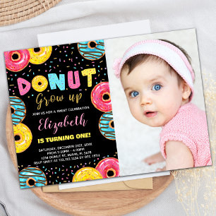Black Gult Grönt Photo Donut Birthday Inbjudningar