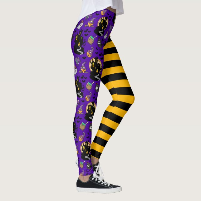 Black Gult Lila Witch House Halloween Outfit Leggings (Höger)