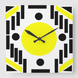 Black Gult Mid Century Modern Geometric Mandala Fyrkantig Klocka
