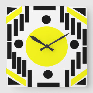 Black Gult Mid Century Modern Geometric Mandala Fyrkantig Klocka