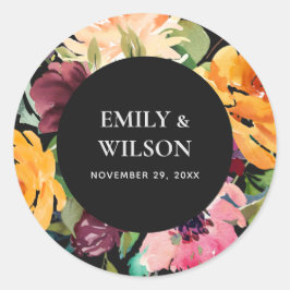 BLACK  GULT ORANGE BLOMMIGT BUNCH BRÖLLOP RUNT KLISTERMÄRKE