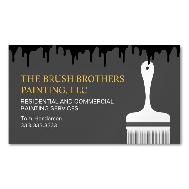 Black Gult Professionell House Painter Magnetiska Visitkort (Framsida)