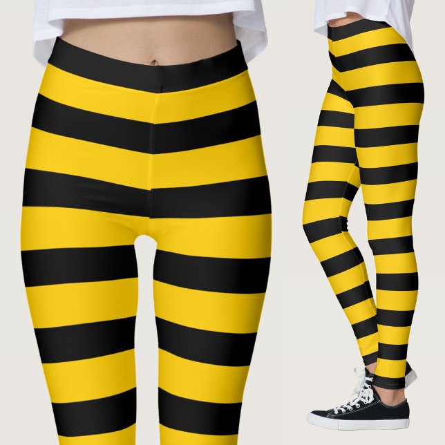 Black & Gult Rand Bee Bumblebee Leggings (black and yellow stripe bee bumblebee leggings for women)