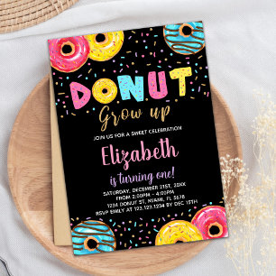 Black Gult Rosa Grönt Donut Birthday-inbjudningar Inbjudningar