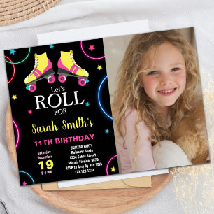 Black Gult Rosa Skating Birthday med Photo Inbjudningar