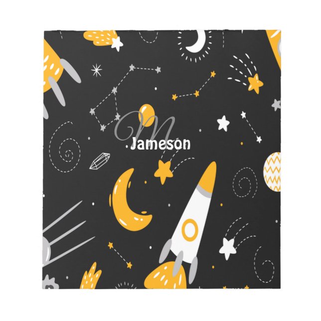 Black Gult Rymden Galaxy Rocket Anteckningsblock (Framsida)