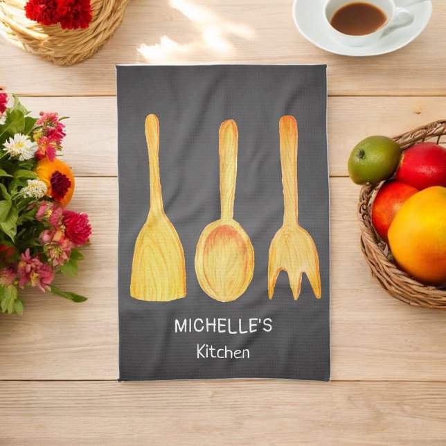 Black Gult Spoon Spatula Utensils Kökshandduk (Skapare uppladdad)