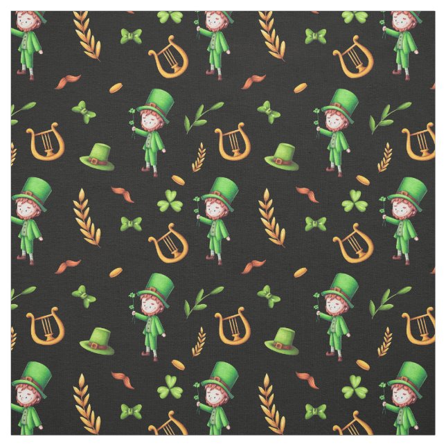 Black gult St. Patrick's Irish Leprechaun quilt Tyg (Provkarta)