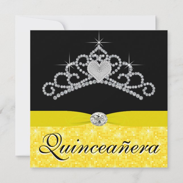 Black Gult Tiara Black Gult Quinceanera Inbjudningar (Framsida)
