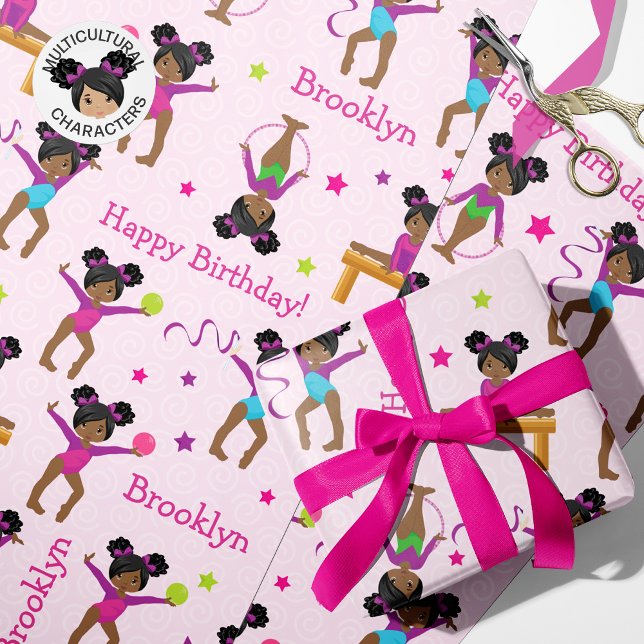 Black Gymnastics Birthday Wrapping Papper Presentpapper (Skapare uppladdad)