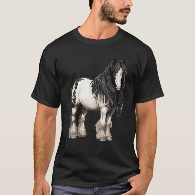 Black Gypsy Vanner Horse  Riding Equestrian T Shirt (Framsida)