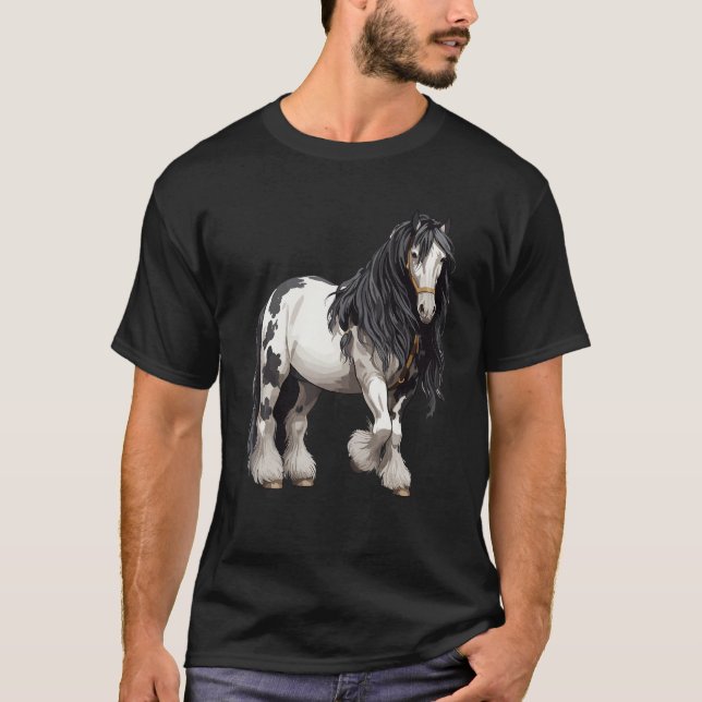 Black Gypsy Vanner Horse Riding Equestrian T Shirt (Framsida)