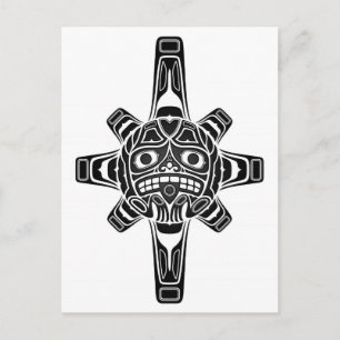 Black Haida Sol Mask on White Vykort