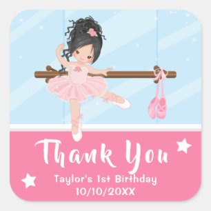 Black Hair Ballerina Rosa Birthday Tack Square Fyrkantigt Klistermärke
