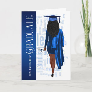 Black Hair Blue Cap och Gown Student Kort