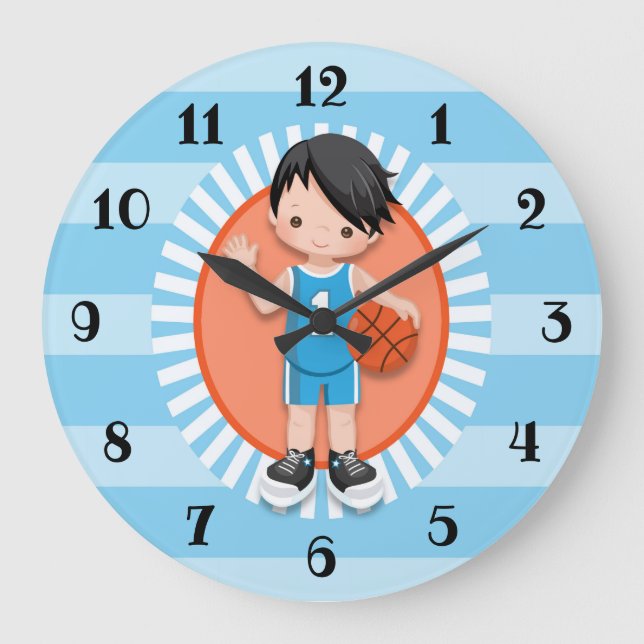 Black Hair Boy Basketball Player Stor Klocka (Framsida)