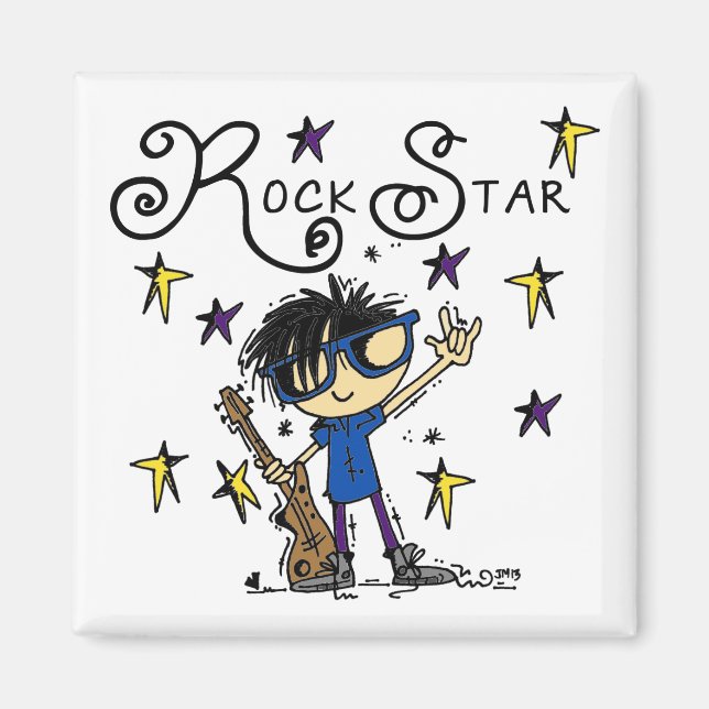 Black Hair Boy Rockstjärna Magnet (Framsidan)