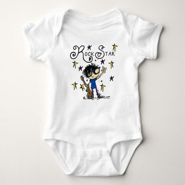 Black Hair Boy Rockstjärna Tee Shirt (Framsida)