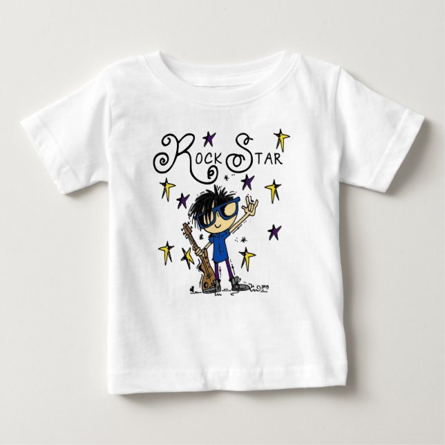 Black Hair Boy Rockstjärna Tee Shirt (Framsida)