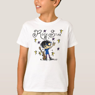 Black Hair Boy Rockstjärna Tee Shirt