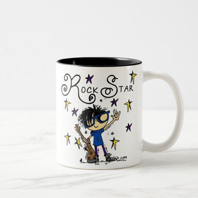 Black Hair Boy Rockstjärna Två-Tonad Mugg (Höger)