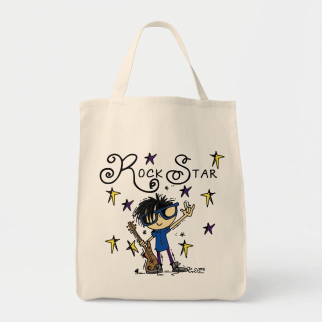 Black Hair Boy Rockstjärna Tygkasse (Framsidan)