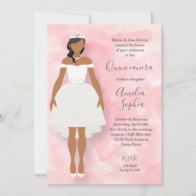 Black Hair Girl White Dress på Rosa Quinceanera (Framsida)
