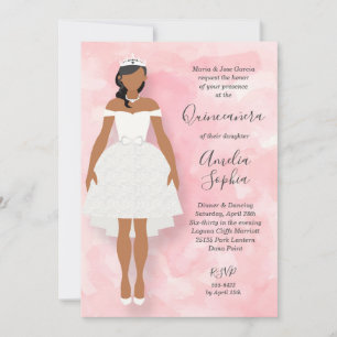 Black Hair Girl White Dress på Rosa Quinceanera