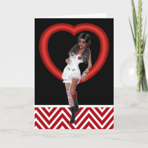 Black Hair Gothic Heart Girl Valentine Day Card Helgkort