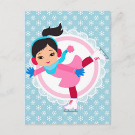 Black Hair Ice Skater - Winter Sports Skating Vykort