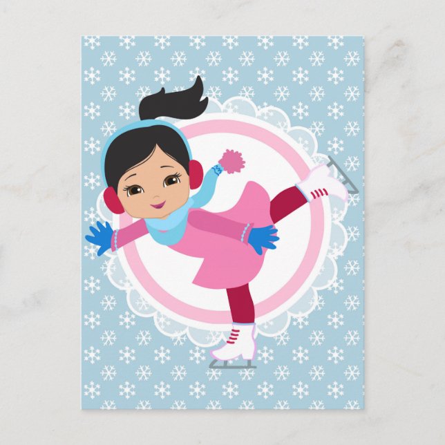 Black Hair Ice Skater - Winter Sports Skating Vykort (Framsida)