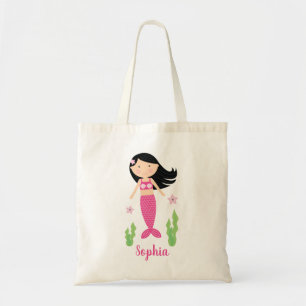 Black Hair Little Sjöjungfru Girl Tygkasse