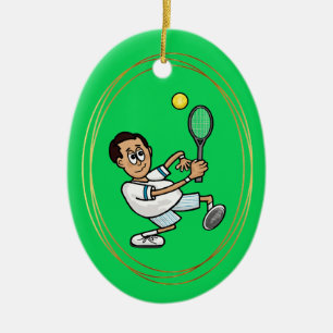 Black Hair Male Tennis Player jul Ornament