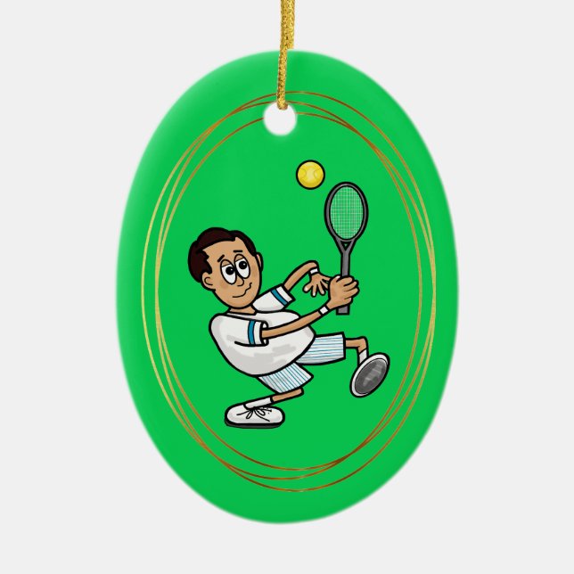Black Hair Male Tennis Player jul Ornament (Framsidan)