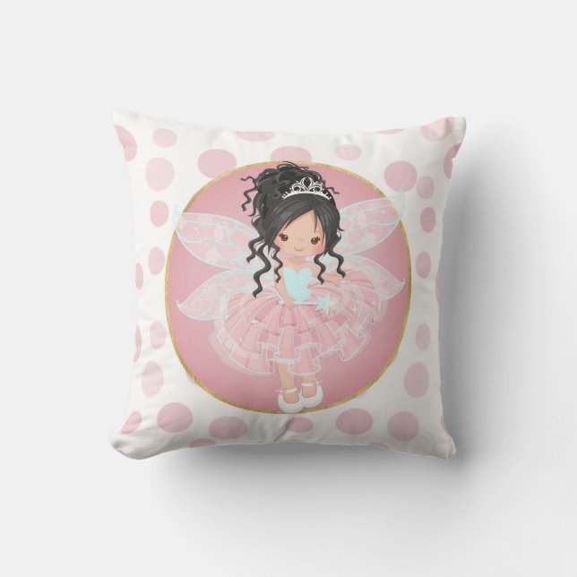 Black Hair Rosa Fairy Kudde (Framsida)