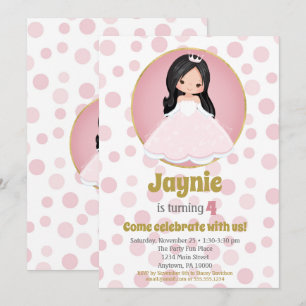 Black Hair Rosa Princess Girls Birthday-inbjudan Inbjudningar