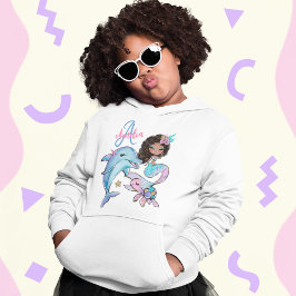 Black Hair Sjöjungfru Anpassningsbar Kids Namn Ros T Shirt