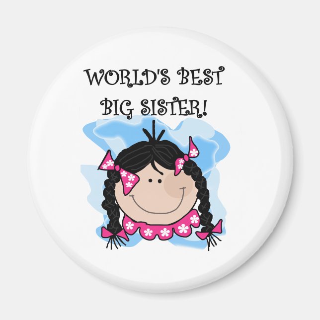 Black Hair World's Best Big Sister Tshirts Magnet (Framsidan)