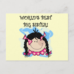 Black Hair World's Best Big Sister Tshirts Vykort