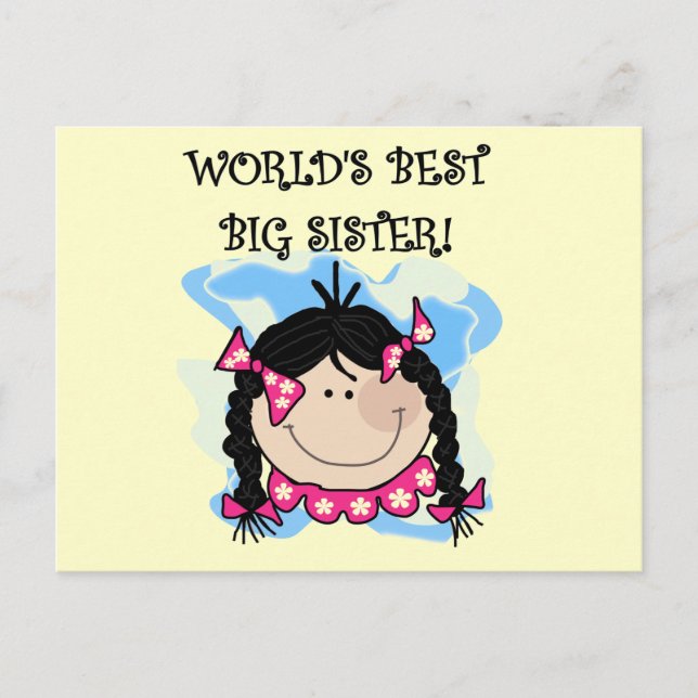 Black Hair World's Best Big Sister Tshirts Vykort (Framsida)
