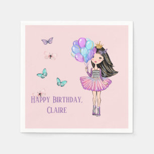 Black Haird, Brown Ögon, Birthday Princess Pappersservett