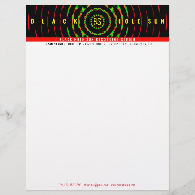 Black Hål Sol Letterhead Brevhuvud (Framsida)