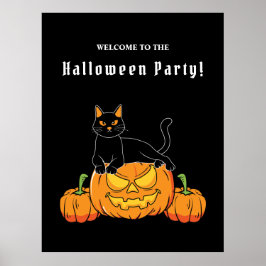 Black Halloween "Cat and Pumpkin" Poster