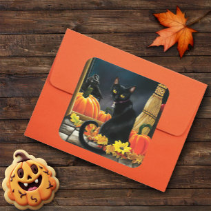 Black Halloween Cat Fyrkantigt Klistermärke
