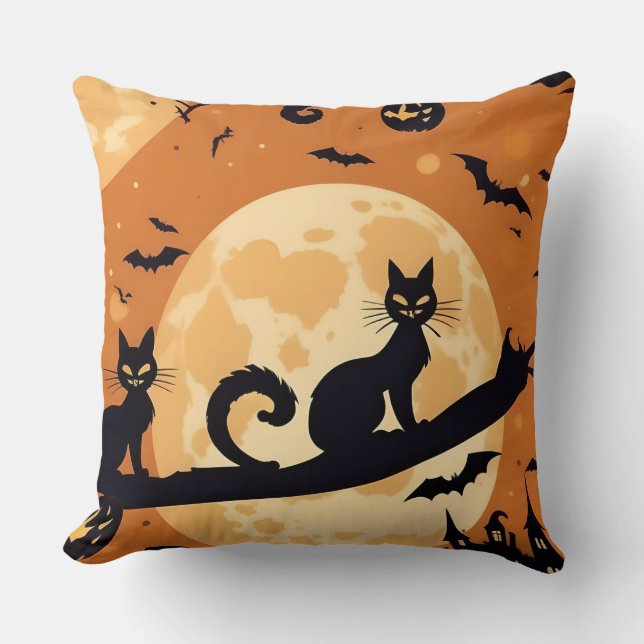 Black Halloween Cat, Halloween, Black Cat Kudde (Framsida)