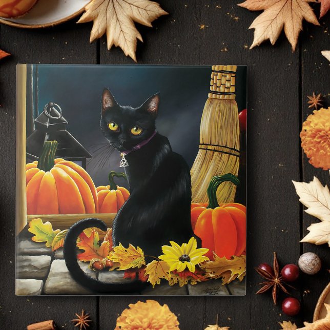 Black Halloween Cat Kakelplatta (Skapare uppladdad)