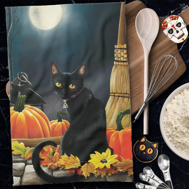 Black Halloween Cat Kökshandduk (Skapare uppladdad)