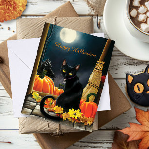 Black Halloween Cat Kort