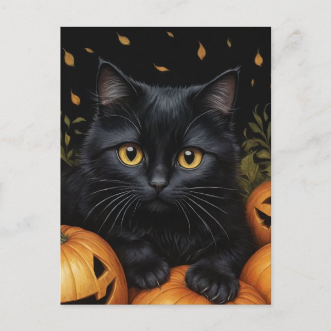 Black Halloween Cat Vykort (Framsida)