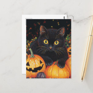 Black Halloween Cat Vykort